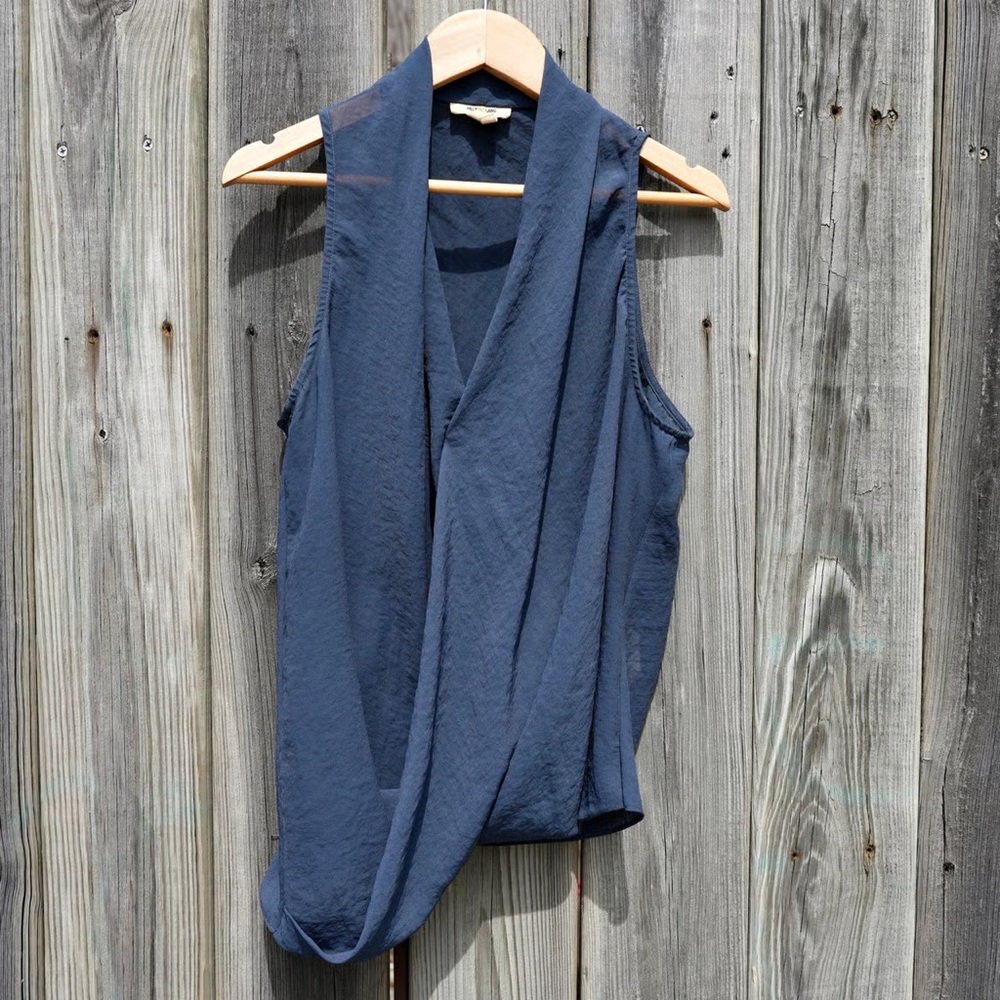 SOLD OUT Helmut Lang Navy Draped Sleeveless Faux-Wrap Tank